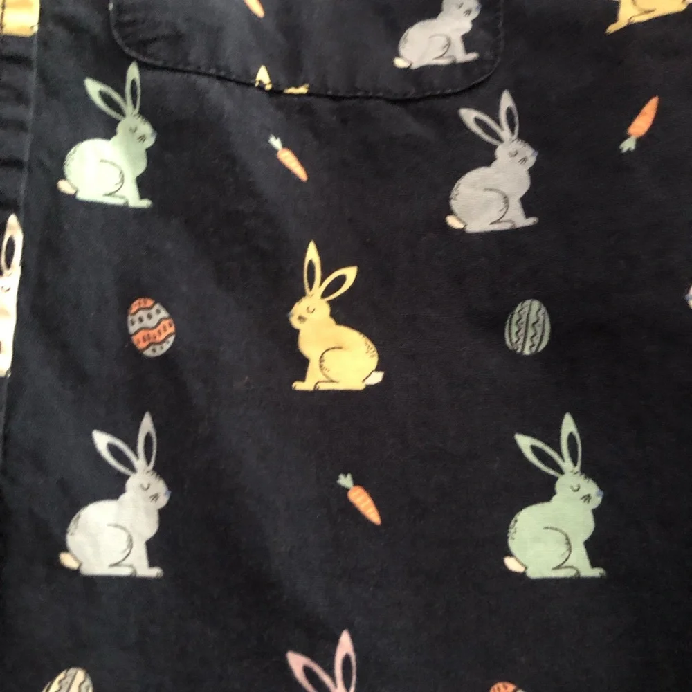 The Children's Place Navy Button-Down Shirt with Pastel Bunny Print